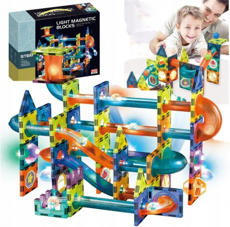 Jucării - Set de Constructie Giftry, Magnetic Tiles 3D, jucarii luminoase STEM, baieti si fete, 110 Piese, 3 ani +