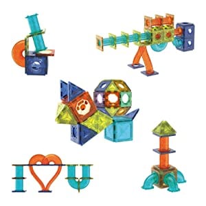 Set de Constructie Giftry, Magnetic Tiles 3D, luminoase jucarii STEM, baieti si fete, 49 Piese, 3 ani + [6]