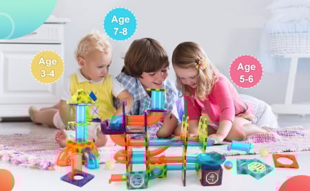 Set de Constructie Giftry, Magnetic Tiles 3D, luminoase jucarii STEM, baieti si fete, 49 Piese, 3 ani + [4]