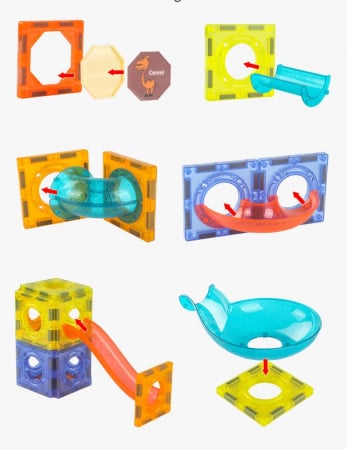 Set de Constructie Giftry, Magnetic Tiles 3D, luminoase jucarii STEM, baieti si fete, 49 Piese, 3 ani + [3]
