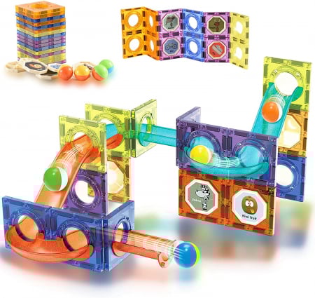 Set de Constructie Giftry, Magnetic Tiles 3D, luminoase jucarii STEM, baieti si fete, 49 Piese, 3 ani + [9]