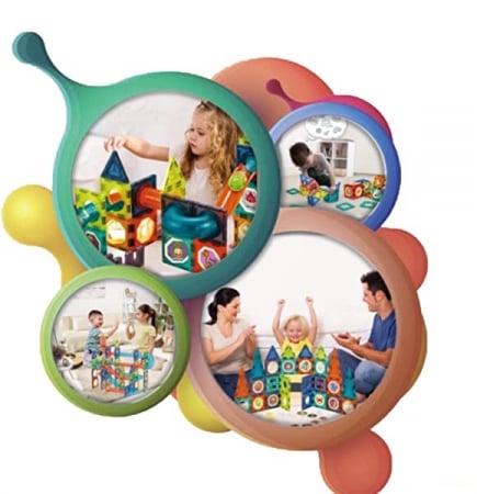 Set de Constructie Giftry, Magnetic Tiles 3D, luminoase jucarii STEM, baieti si fete, 49 Piese, 3 ani + [7]
