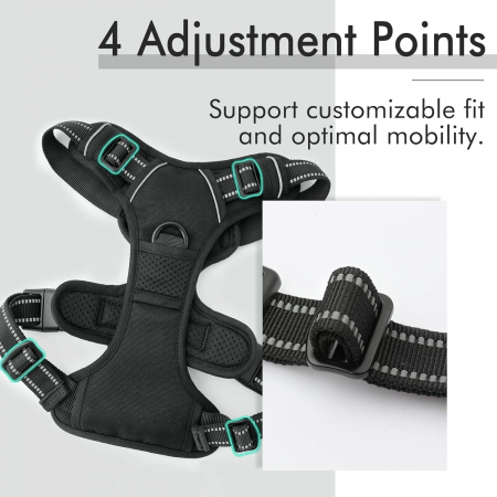 Set Ham si Lesa pentru Caini, Giftry®, vesta captusita, Maner Moale si confortabil, Design reflectorizant, lungime 1.5 M, Prindere Metalica, Rezistenta, marime L, Negru [5]