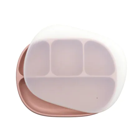 Set hranire din silicon pentru bebelusi, Giftry®, baveta, bol cu ventuza, farfurie, lingura si furculita, cana, fara alergeni, rose pink [2]