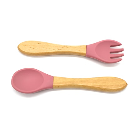 Set hranire din silicon pentru bebelusi, Giftry®, baveta, bol cu ventuza, farfurie, lingura si furculita, cana, fara alergeni, dark pink [4]