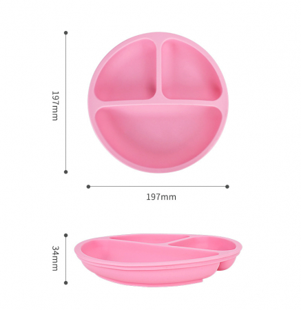 Set hranire din silicon pentru bebelusi, Giftry®, baveta, bol, farfurie, 2 seturi lingura si furculita, light pink [2]