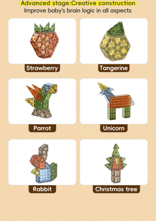 Set Magnetic Tiles 3D Giftry®, constructie dinozauri, jucarii educationale luminoase STEM, baieti si fete, 98 Piese, multicolor, 3 ani + [4]