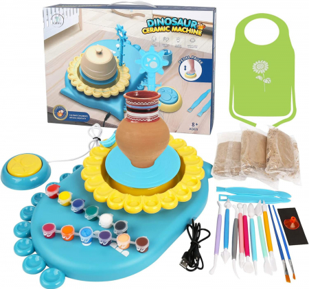 Set olarit Giftry®, model dinozaur, studio modelare ceramica, kit artizanat, cablu USB, jucarie educationala pentru copii, 8+, albastru [9]
