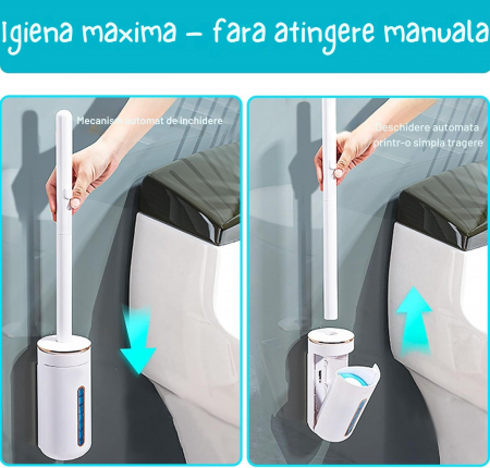Set Perie WC Giftry® cu Suport de Perete, 24 Bureti de Unica Folosinta, 3 Difuzoare Aroma (Lamaie, Lavanda, Iasomie), Curatare 360°, Igienizare si Odorizare, Alb [4]