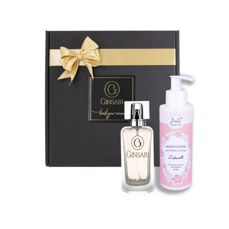 Cadouri - Parfum dama Ginsari + Lotiune de corp Badefee + Cutie de cadou