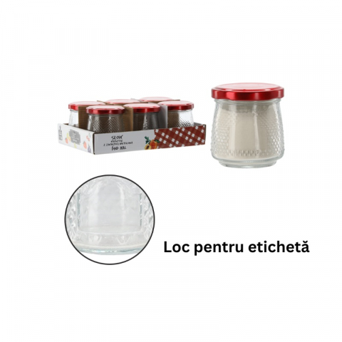 Borcane Mici (20ml - 300ml) - Borcan sticlă 140 ml cu capac metalic – textura elegantă și loc pentru etichetă