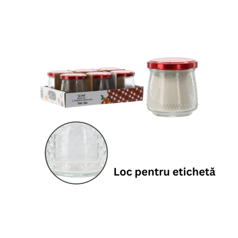 Borcane Sticla - Borcan sticlă 140 ml cu capac metalic - textura elegantă și loc pentru etichetă