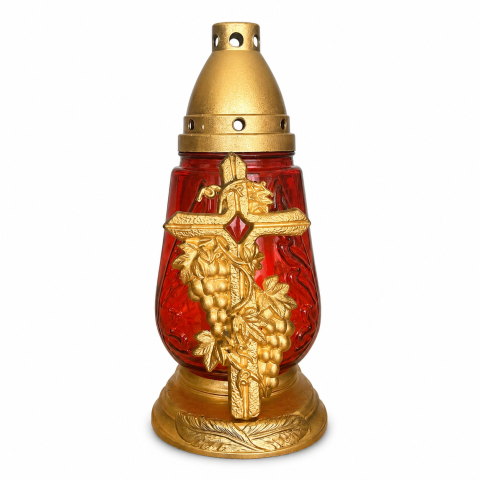 Candele si Lumanari - Candela din sticla S5 Cruce rosie, 29 cm, ardere 50 ore