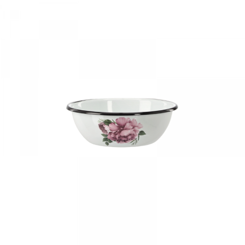 Articole Uz Casnic - Castron emailat 1,5 L, Ø 20 cm – metal emailat cu imprimeu floral și margine contrastantă