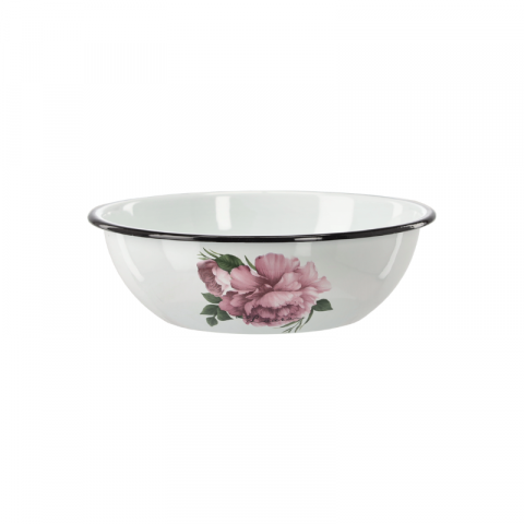 Articole Uz Casnic - Castron emailat 2,5 L Ø 24,5 cm – metal emailat, design floral și margine neagră