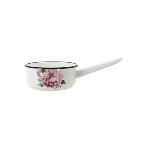 Articole Uz Casnic - Cratiță emailată cu mâner 1,5 L Ø 16 cm - design floral, margine neagră
