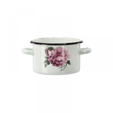 Articole Uz Casnic - Oală emailată 2 L Ø 16 cm – metal emailat cu toarte laterale și decor floral
