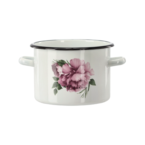 Articole Uz Casnic - Oală emailată 3 L Ø 18 cm - vas metalic cu toarte laterale și decor floral