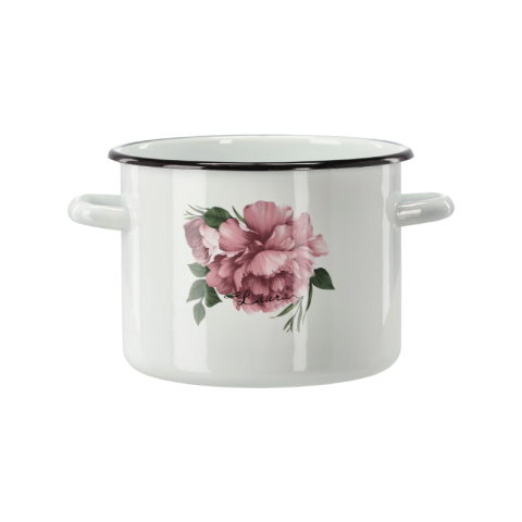 Articole Uz Casnic - Oală emailată 4,5 L Ø 20 cm - vas emailat cu toarte laterale și decor floral