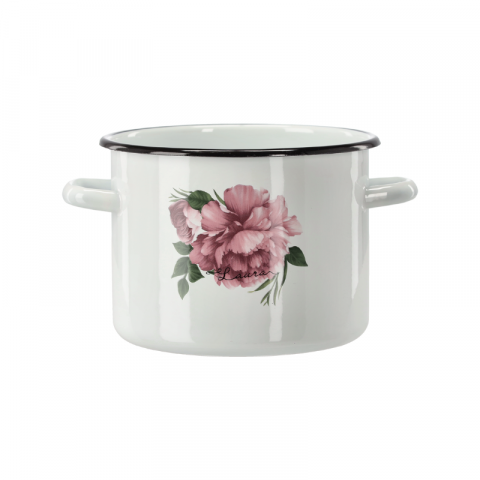 Articole Uz Casnic - Oală emailată 4,5 L Ø 20 cm – vas emailat cu toarte laterale și decor floral