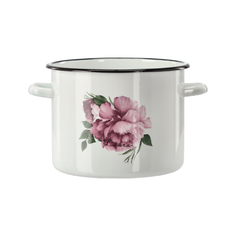 Articole Uz Casnic - Oală emailată 5,5 L Ø 22 cm - vas emailat decor floral cu toarte laterale