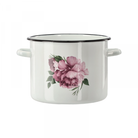 Articole Uz Casnic - Oală emailată 5,5 L Ø 22 cm – vas emailat decor floral cu toarte laterale