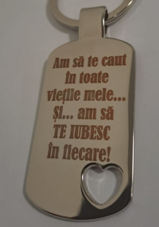Gravura pe metal - Breloc metalic cu inimioara decupata