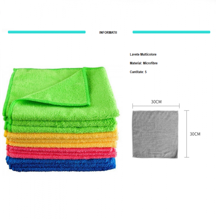 Set 5 Lavete Microfibra Multicolore Absorbante Lavabile si Reutilizabile 30 x 30 cm [3]