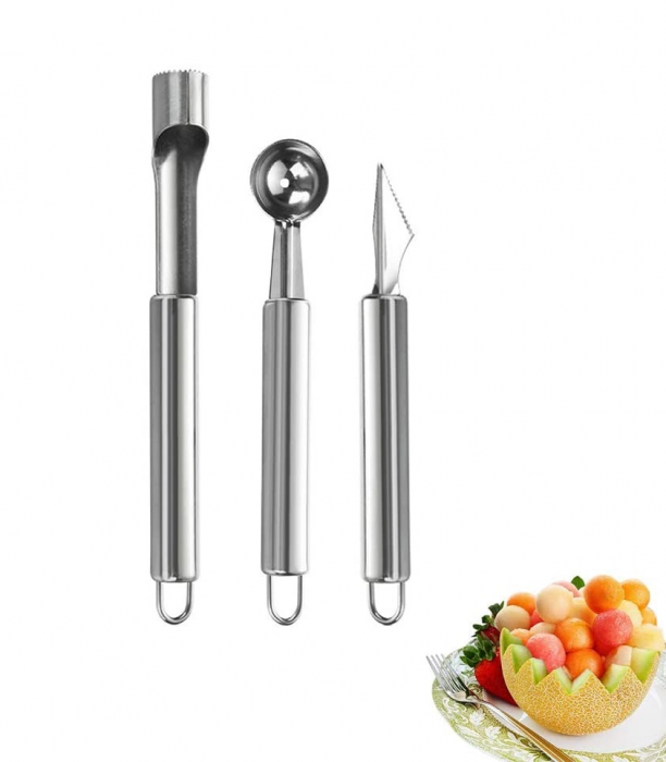 Set 3 Ustensile din Inox pentru Decorat si Curatat Legume sau Fructe [5]