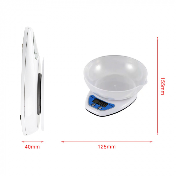 Cantar Digital de Bucatarie cu Bol Gradat 800 ml Greutate Maxima 5 Kg 3 Unitati de Masura [5]
