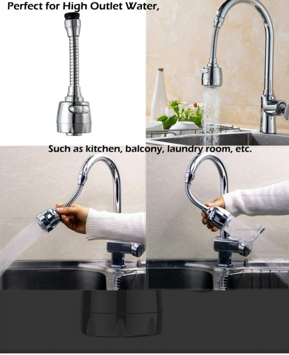 Extensie Flexibila pentru Robinet cu Brat Metalic 2 Moduri de Folosire Compatibilitate Universala 19 x 5 x 2 cm [5]