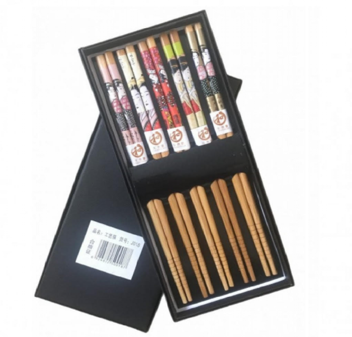 Set 5 Perechi Betisoare Chinezesti din Bambus Lacuit Model Floral 22 cm [3]