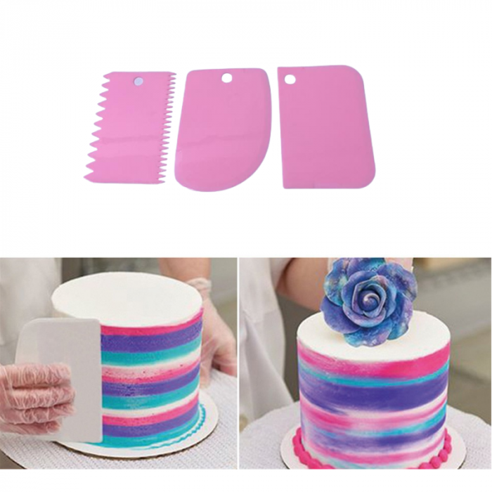 Set 3 Spatule pentru Ornare cu Crema sau Frisca Torturi si Prajituri Roz [2]