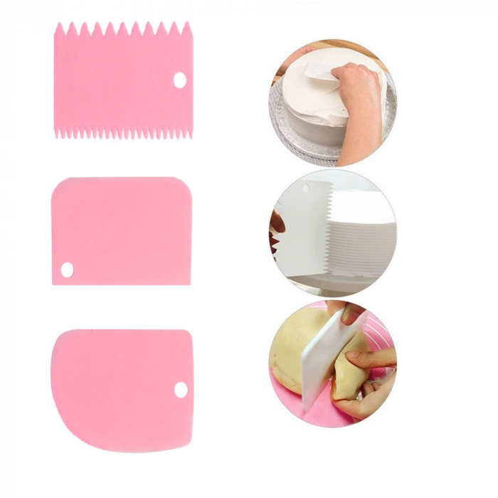 Set 3 Spatule pentru Ornare cu Crema sau Frisca Torturi si Prajituri Roz [4]