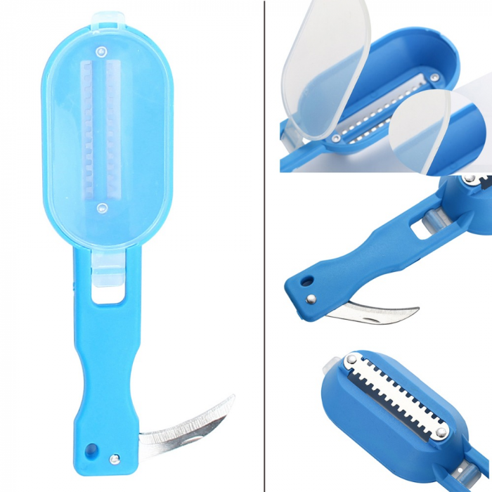 Aparat 2 in 1 pentru Curatat Solzi si Eviscerat Peste cu Capac 19,5 x 5,5 cm Albastru [3]