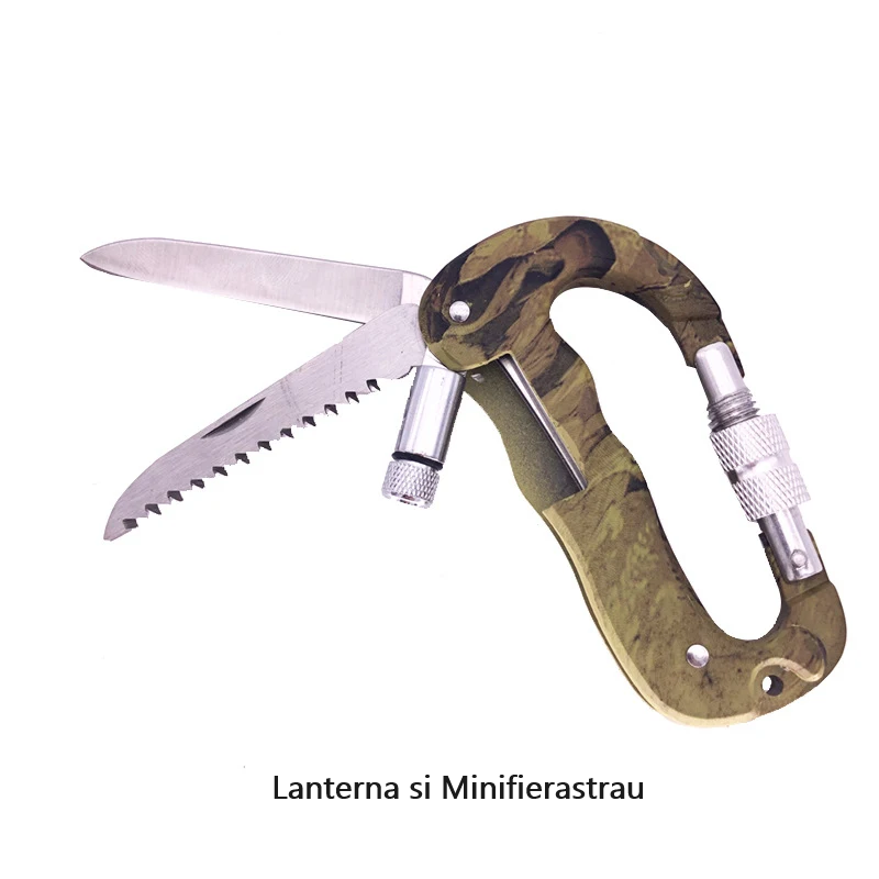 carabina multifunctional drumetii carabina multifunctionala 5 in 1 cutit fierastrau agatatoare lanterna camping drumetie [3]