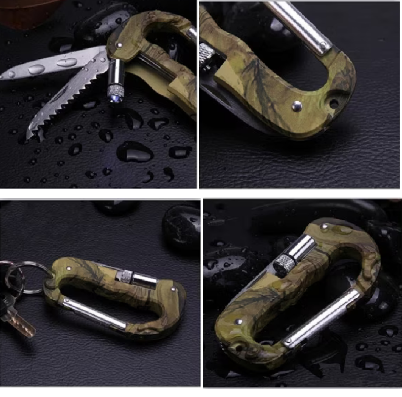 carabina multifunctional drumetii carabina multifunctionala 5 in 1 cutit fierastrau agatatoare lanterna camping drumetie [5]