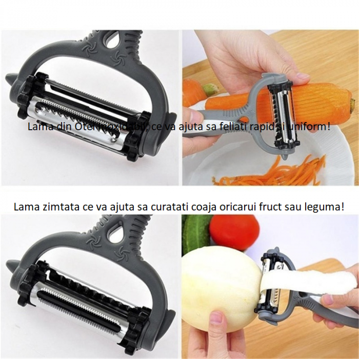 Cutit Legume si Fructe 3 in 1 cu Capat Rotativ Curata, Feliaza si Decojeste [3]