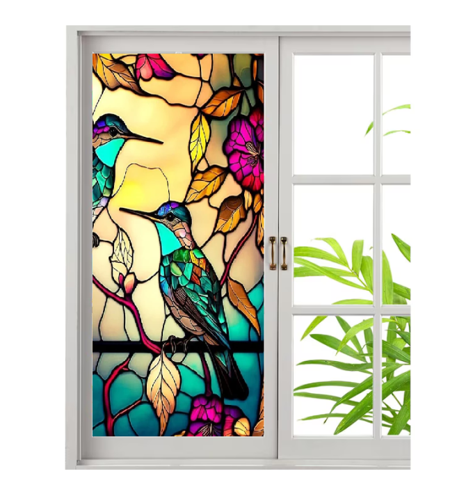 folie geam decorativa tip vitraliu pasari colibri hornach  folie geam intimitate protectie solara dedeman  folie geam autoadeziva vitraliu brico [11]