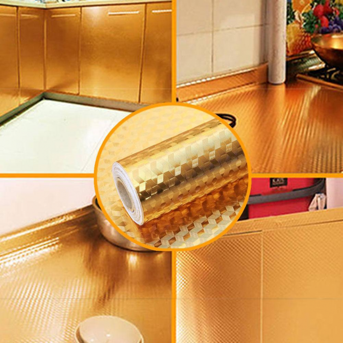 Folie de Aluminiu Autoadeziva cu Romburi Multifunctionala Auriu 3 m x 60 cm G Glixicom® [4]