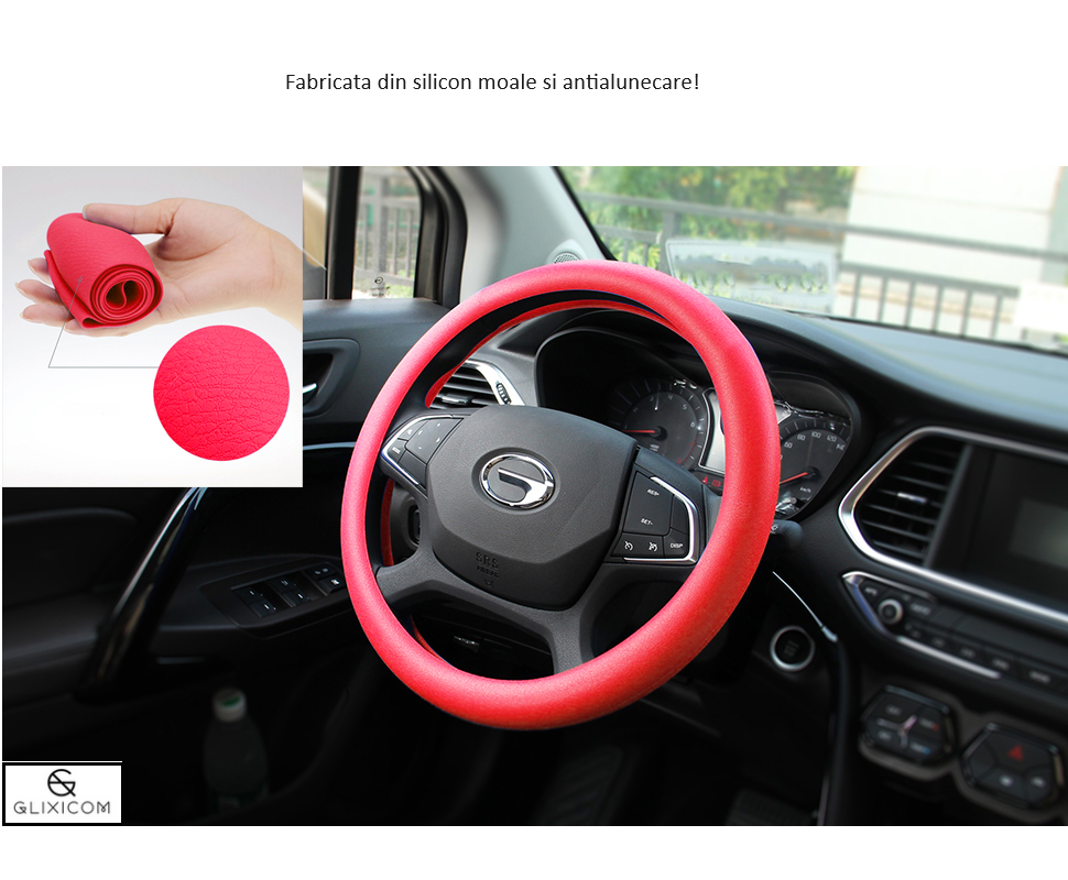 Husa Volan Universala din Silicon Negru Husa volan silicon emag Protectie Siguranta si Confort la Volan Diametru 33-40 cm Husa volan silicon dedeman [13]