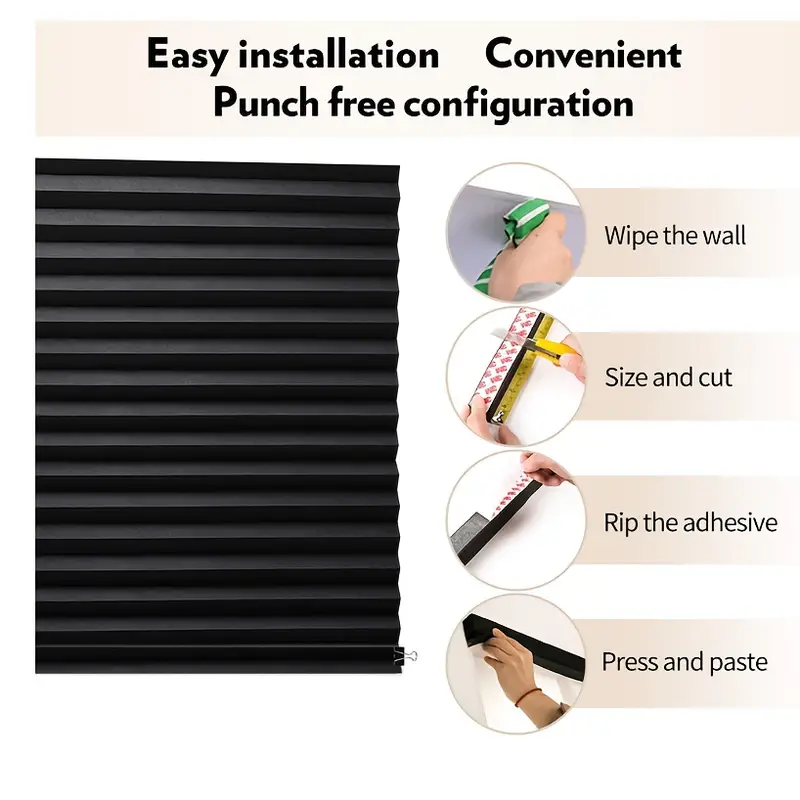 Jaluzea Plisata cu Sistem de Prindere Autoadeziv Glixicom 60 x 150 cm Negru jaluzele geamuri mansarda rulou dedeman velux leroy merlin pentru ferestre interior hornbach jaluzele ieftine  jysk [2]