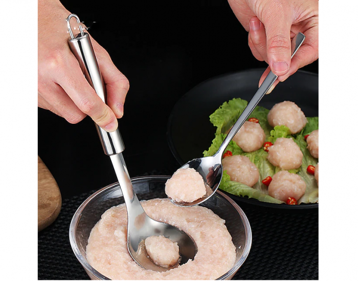 Lingura din Inox pentru Preparat Chiftelute si Perisoare din Carne, Creveti, Peste sau Legume, 22 cm [5]