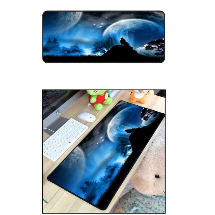 Mousepad Cauciucat pentru Gaming 90 cm x 40 cm x 3 mm Model Lup Cusaturi Laterale si Baza Cauciucata [2]