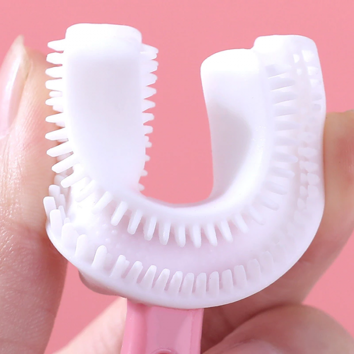 Perie Dinti si Gingii in Forma de U din Silicon pentru Copii intre 0 - 6 ani Roz [5]