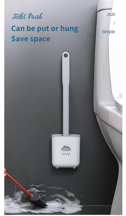 Perie WC din Silicon cu Suport Adeziv 38 cm Alb - Gri G Glixicom® [4]
