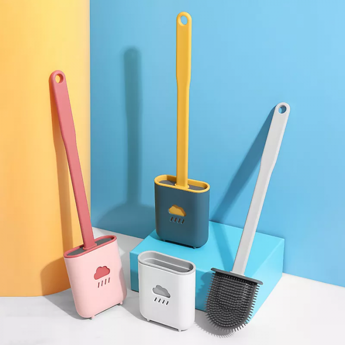 Perie WC din Silicon cu Suport Adeziv 38 cm Alb - Gri G Glixicom® [5]