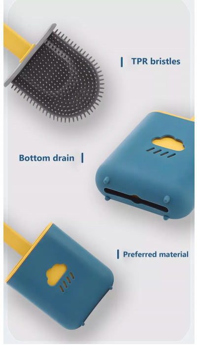 Perie WC din Silicon cu Suport Adeziv 38 cm Albastru - Galben [3]