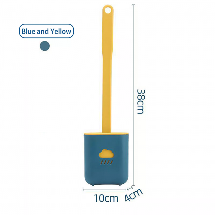 Perie WC din Silicon cu Suport Adeziv 38 cm Albastru - Galben [5]