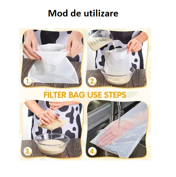 Punga pentru Filtrat si Strecurat Alimente cu Plasa Fina Reutilizabila Inchidere cu Snur 30 x 20 cm Glixicom [2]